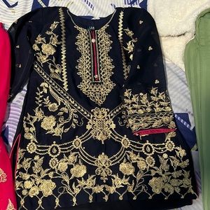 Pakistani girl blue navy top and pink gharara pant (Eid) size 4-5